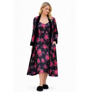 Morgan Taylor Black and Pink Floral Women's Robe Set L/XL